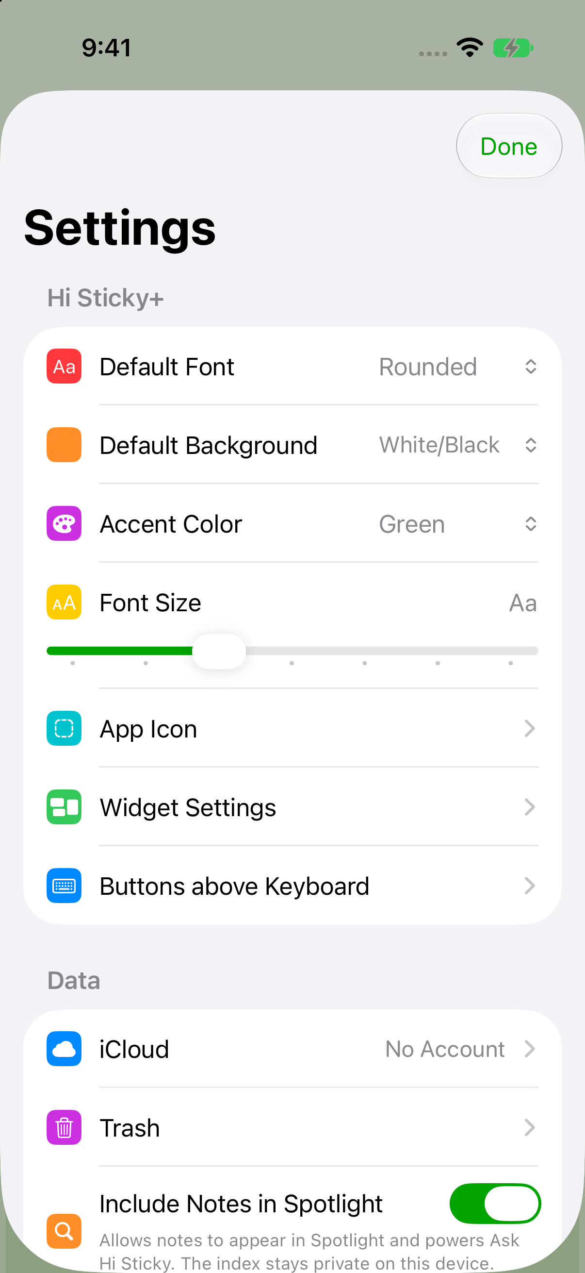 Current Hi Sticky Settings with the Trash entry