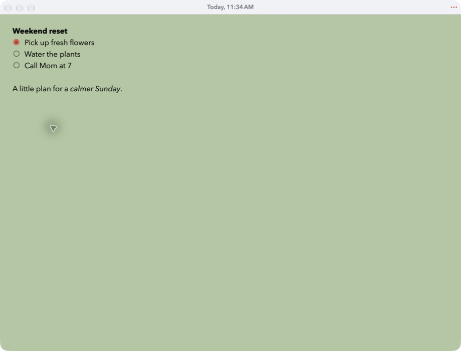 Current Hi Sticky Mac editor with a demo checklist