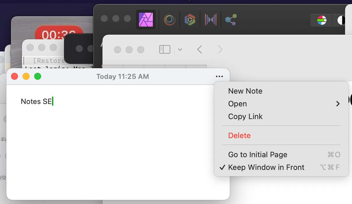 Multiple sticky note windows floating on Mac