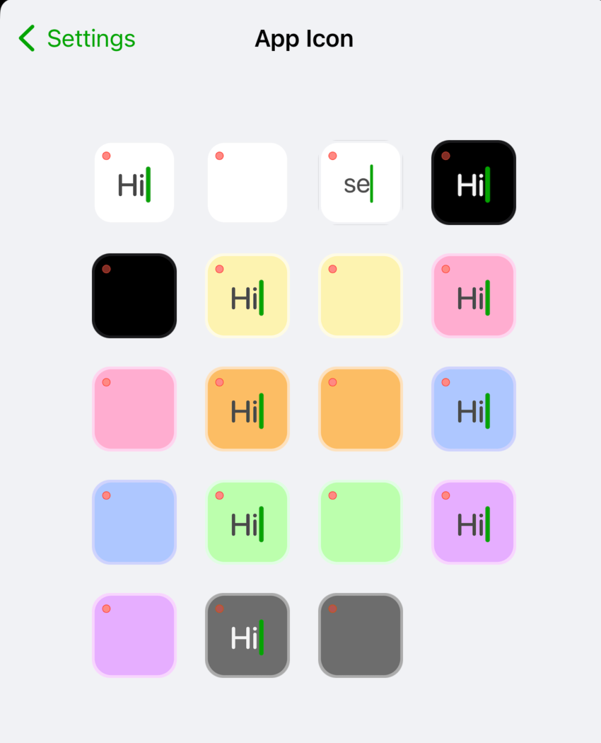 Additional app icons in Hi Sticky+